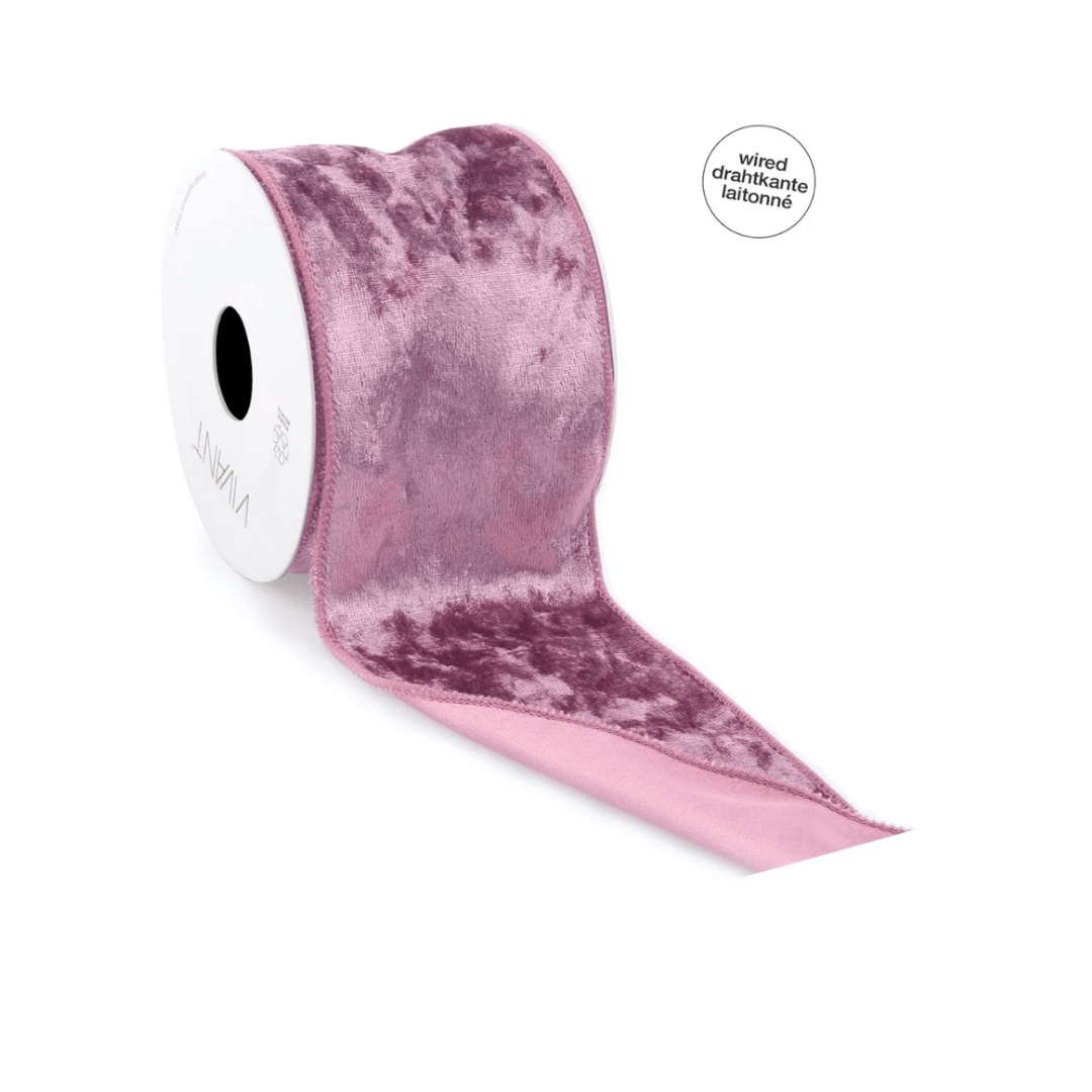 Velvet Satin Wired Ribbon - Pink