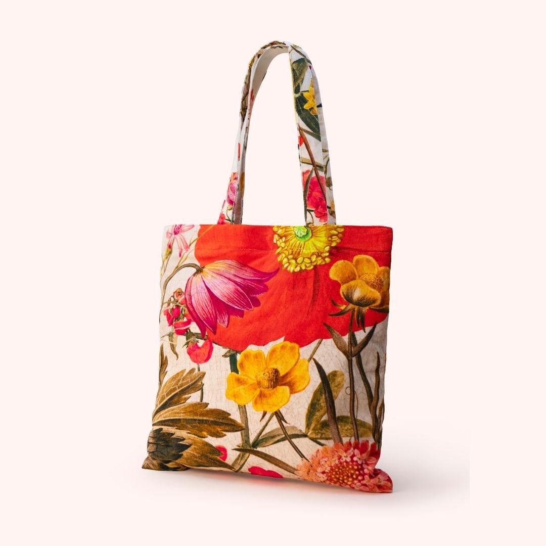 Velvet Tote Bag Fine Flowers - Cream