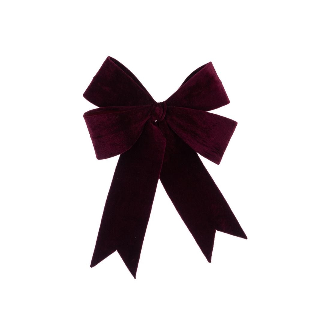 Christmas Velvet Wired Bow Clip On - Burgundy
