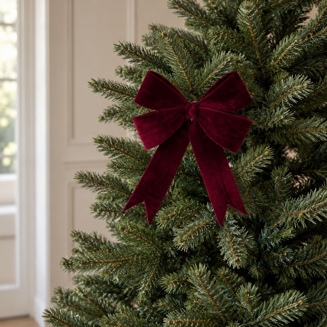 Christmas Velvet Wired Bow Clip On - Burgundy