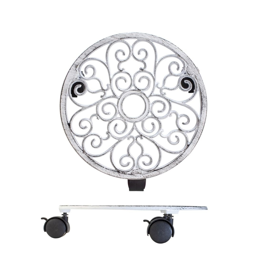 Plant Trolley Indoor/Outdoor Round - Cast Iron White