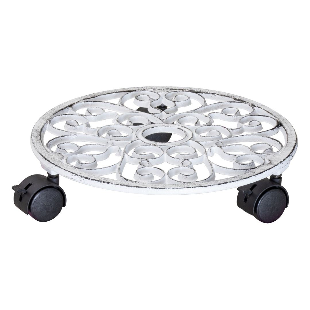 Plant Trolley Indoor/Outdoor Round - Cast Iron White