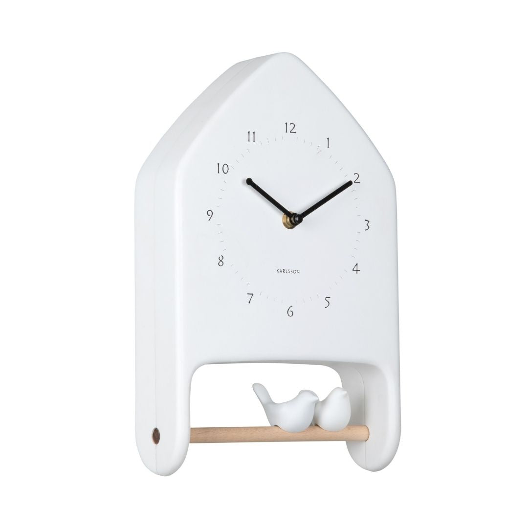 Wall Clock Love Birds - White