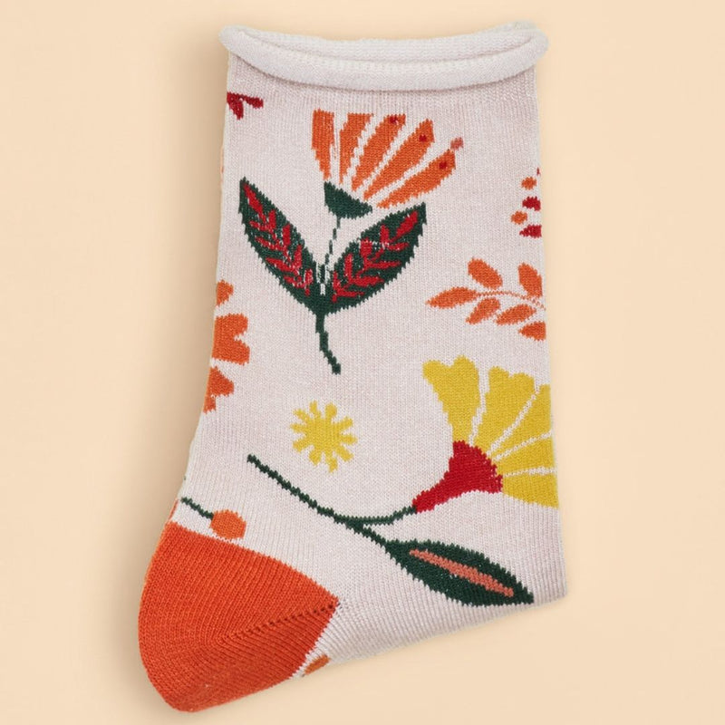 Watercolour Flowers Ankle Socks - Cream