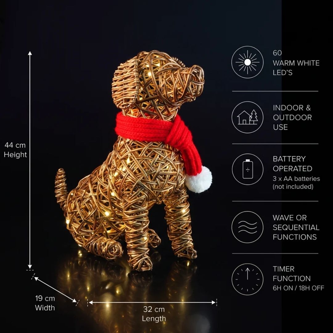 Wicker Sitting Dog 60 LED - 44cm