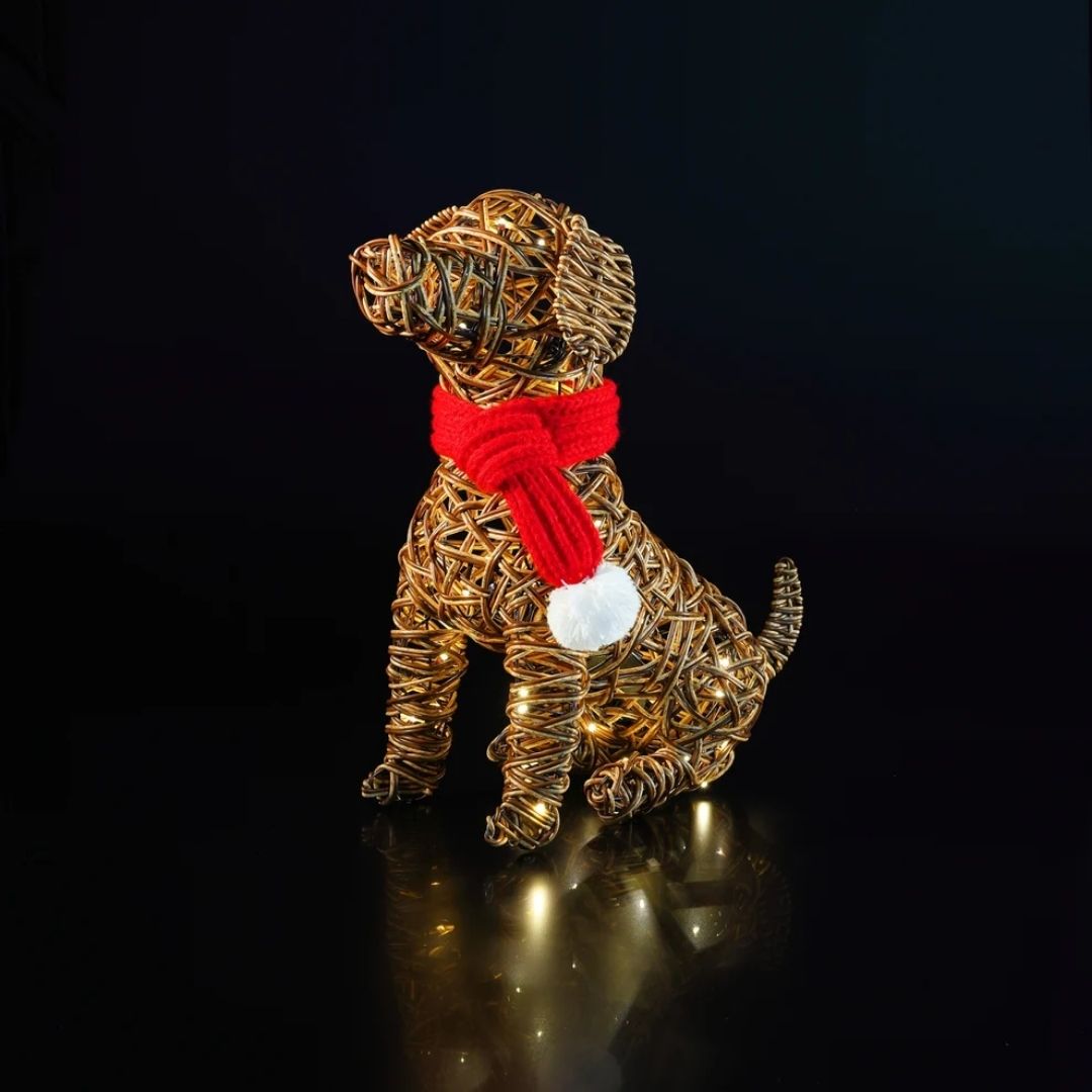 Wicker Sitting Dog 60 LED - 44cm
