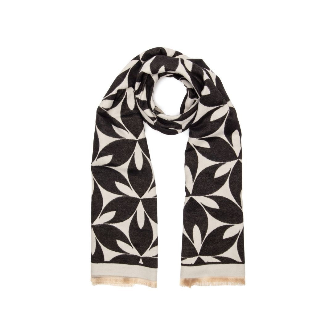 Winter Scarf Black Ivory Abstract Petals