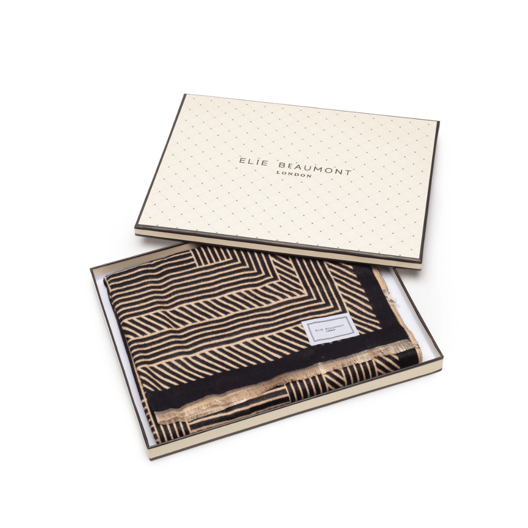 Winter Scarf Black & Sand Geometric