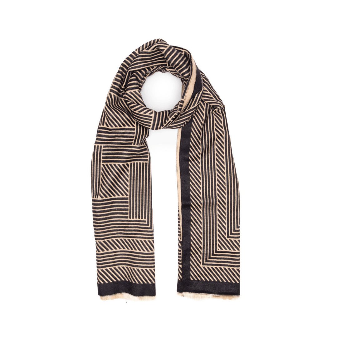 Winter Scarf Black & Sand Geometric