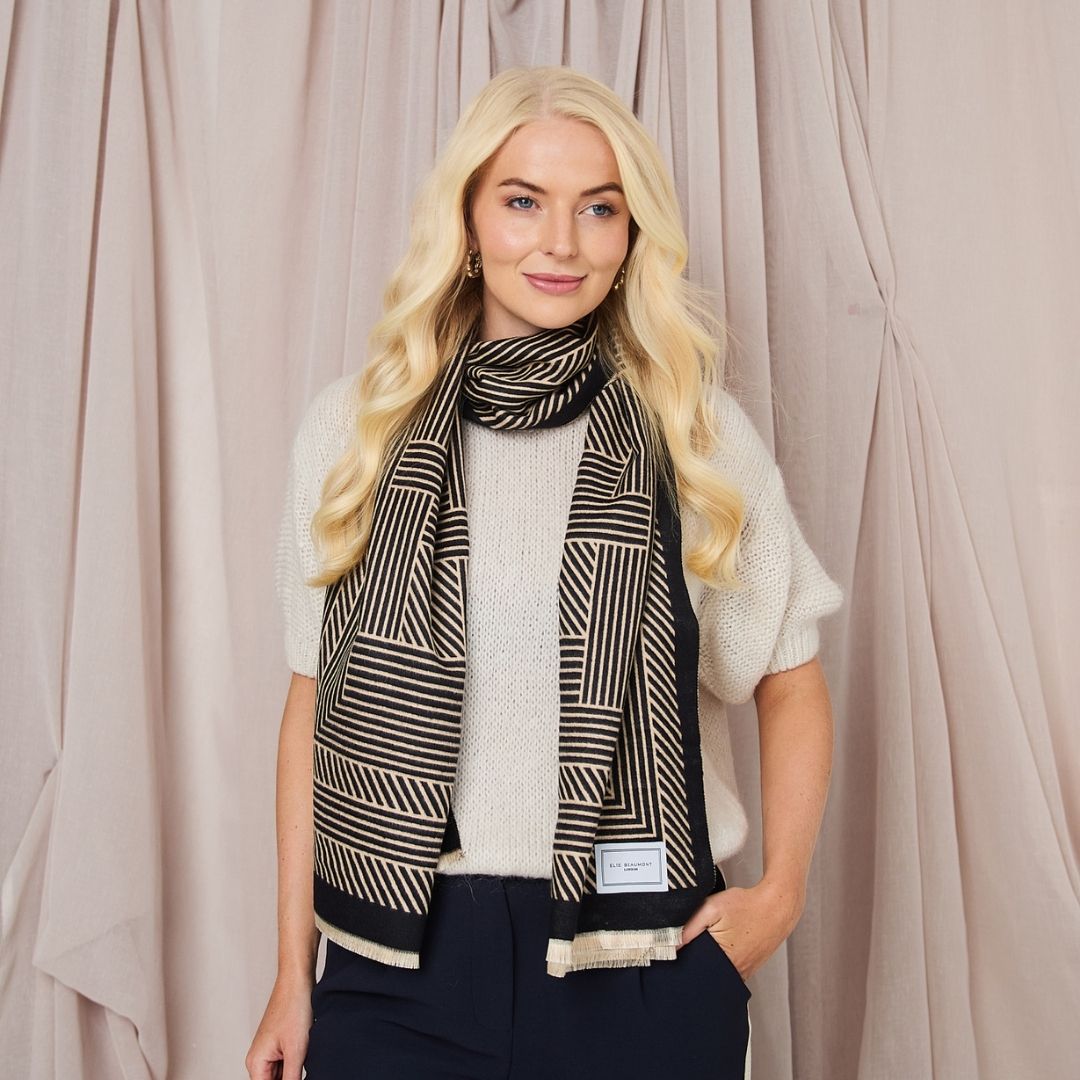 Winter Scarf Black & Sand Geometric