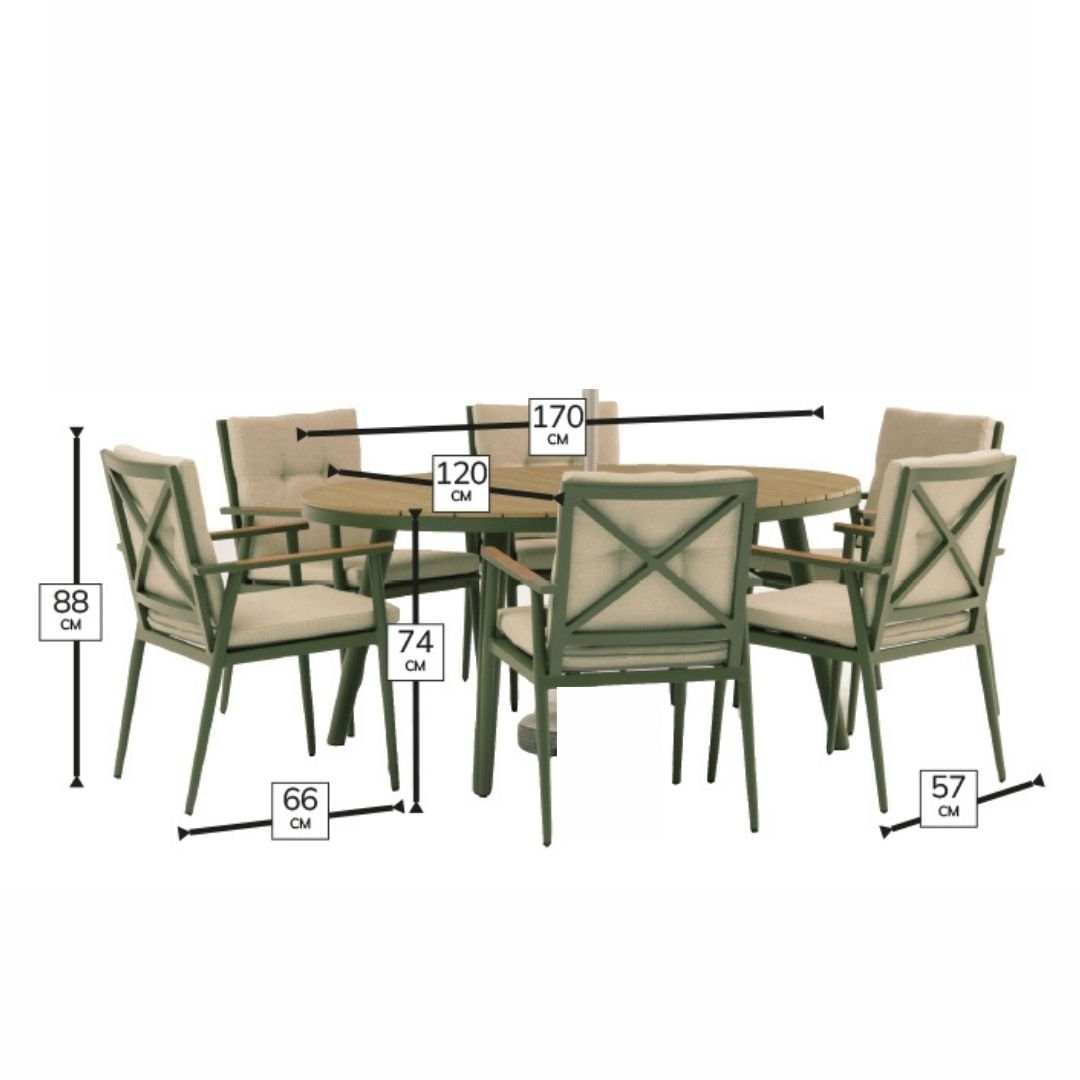 Wisley 6 Seat Dining Set - Sage