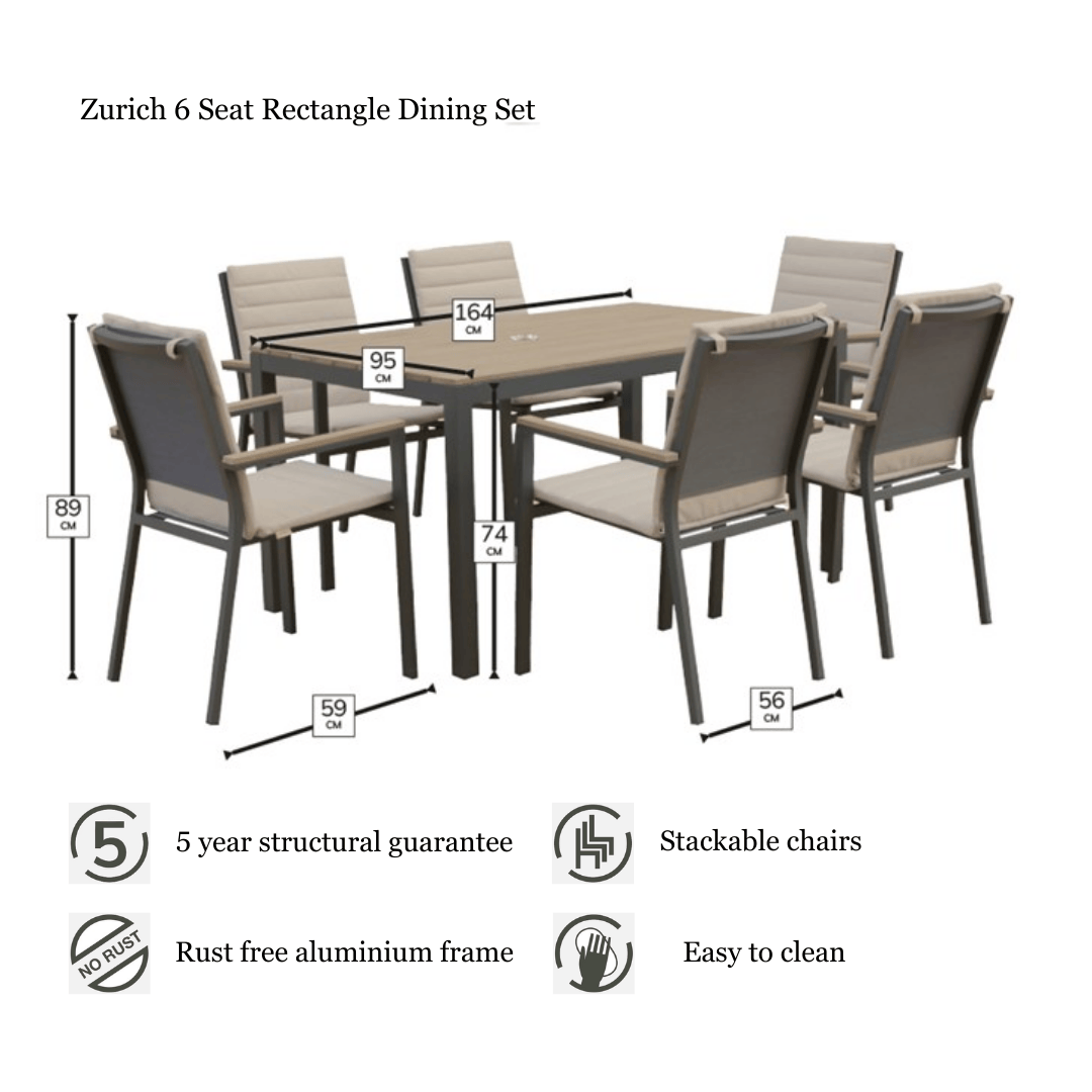 Zurich 6 Seat Rectangle Dining Set