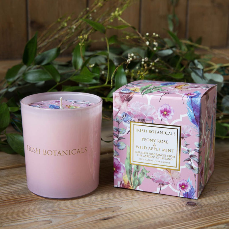 Irish Botanicals Peony Rose & Mint Candle - The Garden HouseIrish Botanicals