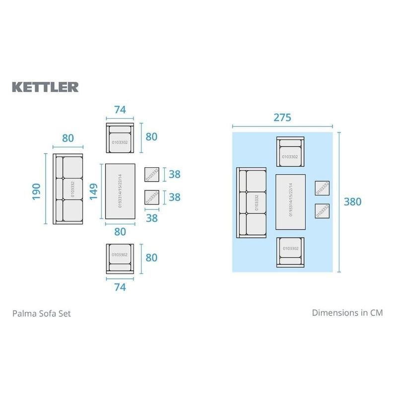 Kettler Palma Sofa Set High/Low Alu Slat Table